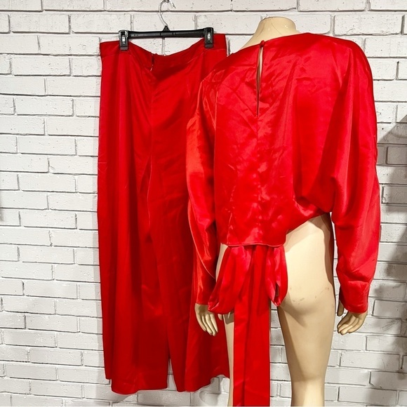 Asos Women’s Red Tie Wrap Front Top and Wide Leg Pants Set - Picture 2 of 14